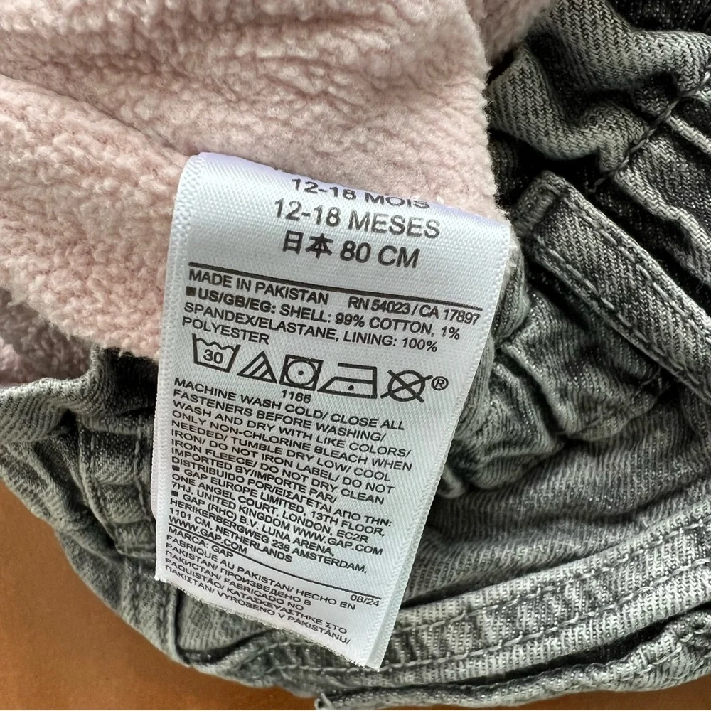 GAP Baby Girls Fleece Lined Mom Jeans, 12-18mo
